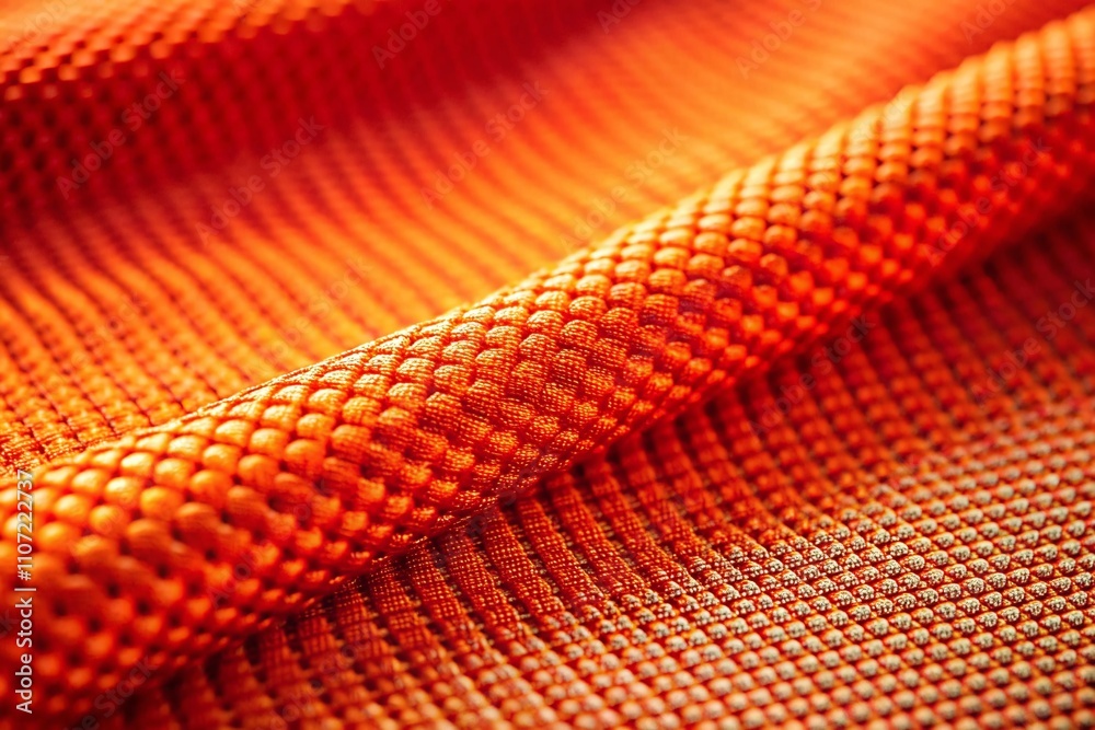 Vibrant Orange-Red Ripstop Fabric Texture with Bokeh Effect, Showcasing Durable and Lightweight Material Ideal for Outdoor Gear and Industrial Applications Vibrant Orange-Red Ripstop Fabric Texture with Bokeh Effect, Showcasing Durable and Lightweight Material Ideal for Outdoor Gear and Industrial Applications