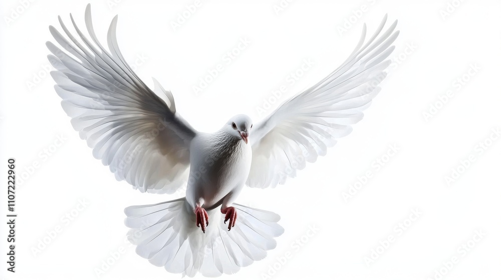 Fototapeta premium An elegant depiction of a flying dove, showcasing its graceful wings.