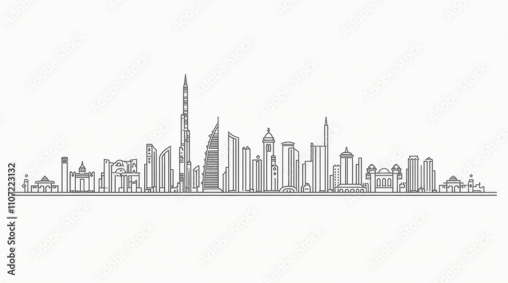 Fototapeta premium Dubai Skyline Line Art Illustration