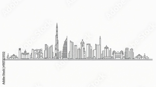 Dubai Skyline Line Art Illustration