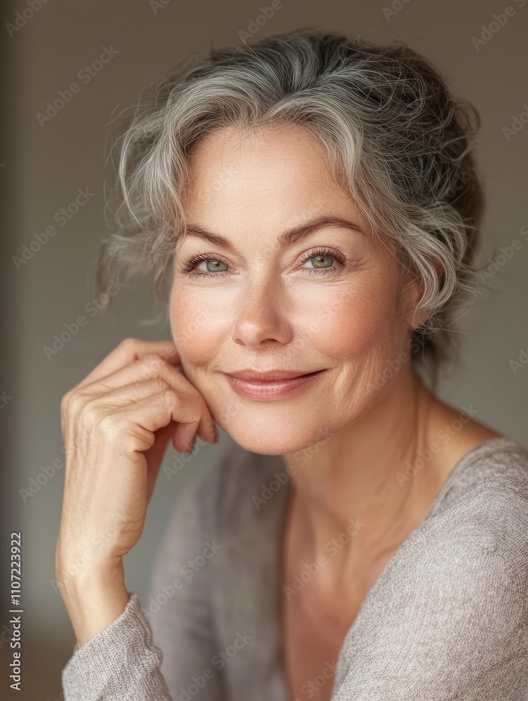 Smiling 50s middle aged mature woman putting tightening facial cream on face looking at camera. Anti age healthy dry skin care beauty therapy concept, skincare rejuvenation treatment against wrinkles Smiling 50s middle aged mature woman putting tightening facial cream on face looking at camera. Anti age healthy dry skin care beauty therapy concept, skincare rejuvenation treatment against wrinkles