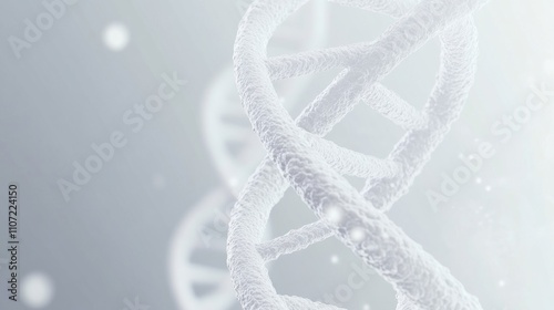 An abstract illustration of DNA strands with a light grey background, macro shot, Minimalist style