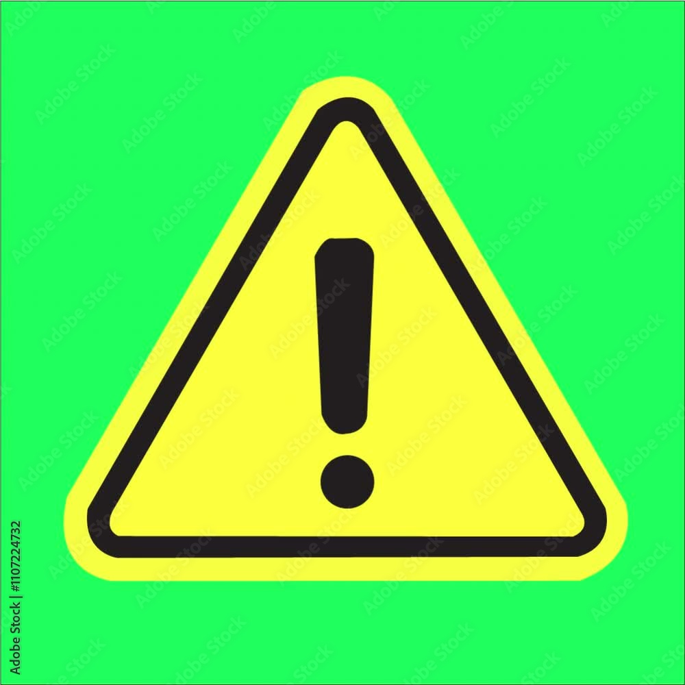 This Bright yellow triangular warning sign with an exclamation mark on a vibrant green background, symbolizing caution or alert. Ideal for safety, warning, and hazard communication designs. This Bright yellow triangular warning sign with an exclamation mark on a vibrant green background, symbolizing caution or alert. Ideal for safety, warning, and hazard communication designs.
