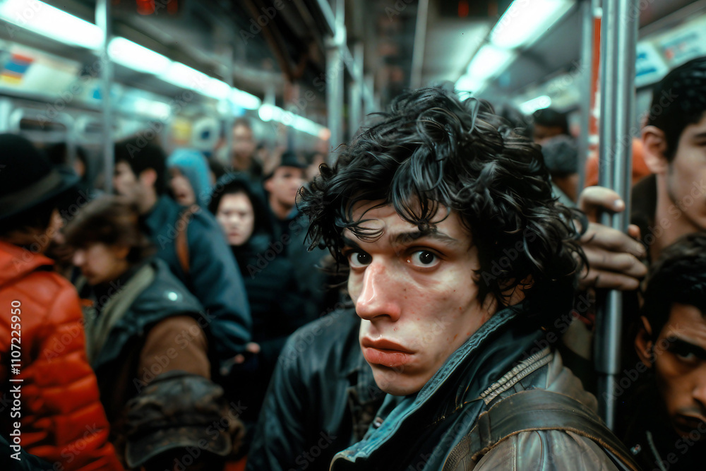 Generative AI portrait of people crowd busy day on dimly lit metro bus train public transport concept, urban scene Generative AI portrait of people crowd busy day on dimly lit metro bus train public transport concept, urban scene