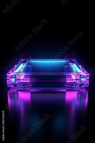 Futuristic Neon Light Box Display with Vibrant Glow on a Dark Background for Creative Projects