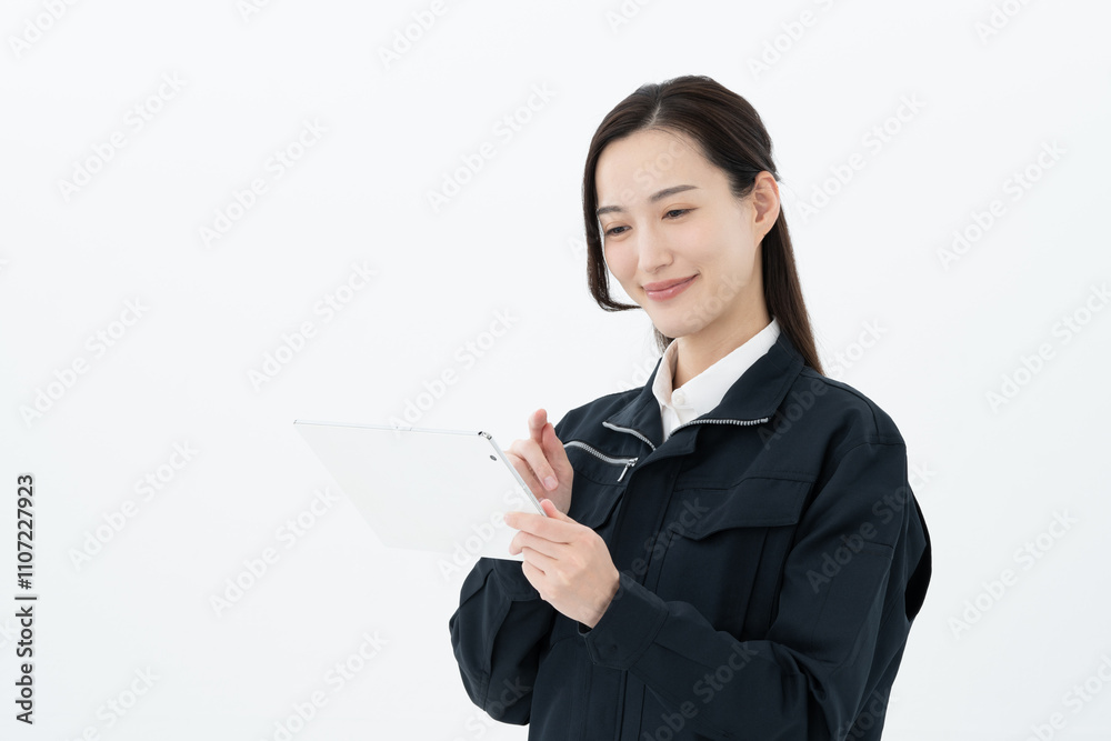 タブレットを使う作業員 タブレットを使う作業員
