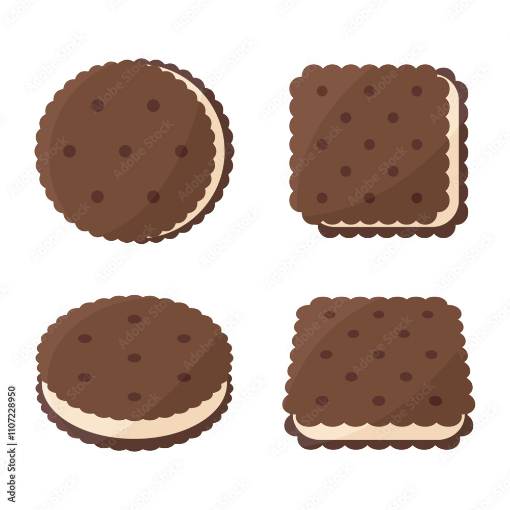 Chocolate biscuits vector illustration on white background. Cookies or crackers dessert collection. Chocolate biscuits vector illustration on white background. Cookies or crackers dessert collection.