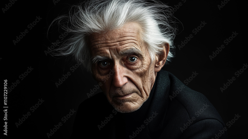A kind white-haired old man on a black background
A kind white-haired old man on a black background