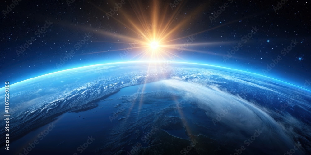 Blue Sunrise over Earth captured from Space , Blue, Sunrise, Spectacular, Celestial, Display, Space, Earth, Horizon, Glow