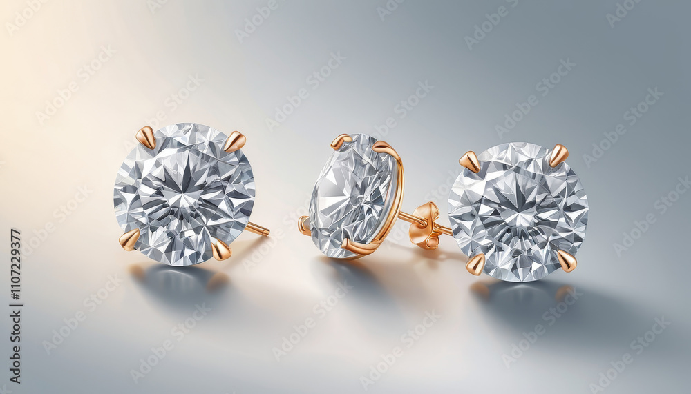 Fototapeta premium Elegant sparkling diamond stud earrings with a brilliant cut, showcased on a sleek background