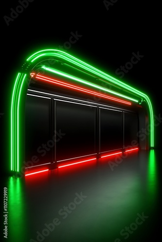 Neon Light Installation in Dark Space with Vibrant Green and Red Accents Highlighting Modern Design and Atmosphere