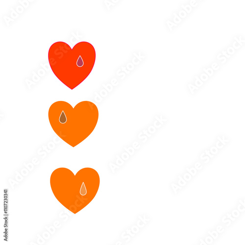 red heart. Three hearts, gradient color, vertical arrangement. Red to orange gradient hearts stacked vertically. 