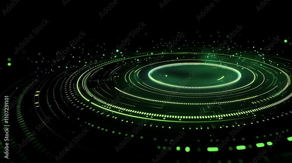 Vibrant Abstract Green Circular Digital Background with Glowing Particles and Motion Effects in Dark Space Vibrant Abstract Green Circular Digital Background with Glowing Particles and Motion Effects in Dark Space