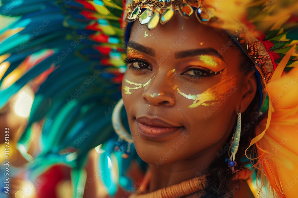 Generative AI Portrait of a Smiling Woman in Colorful Carnival Costume Celebrating at a Vibrant Festival Generative AI Portrait of a Smiling Woman in Colorful Carnival Costume Celebrating at a Vibrant Festival