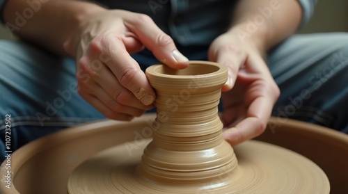 Hands Sculpting Clay on a Pottery Wheel