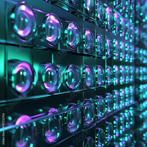 Vibrant Neon Lights Creating Abstract Patterns in Modern Art Installation with Reflective Surfaces