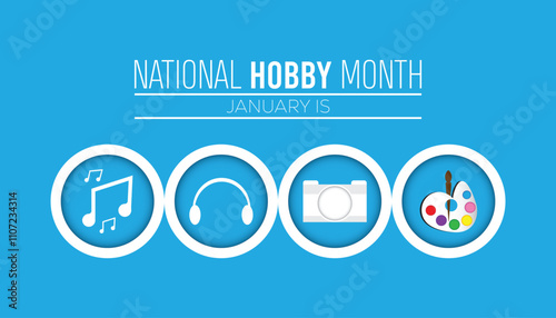 National Hobby Month observed each year during January. People Awareness concept. Vector template for banner, greeting card, poster with background.