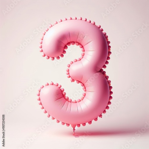 A balloon in the shape of a number in pink color on a white background