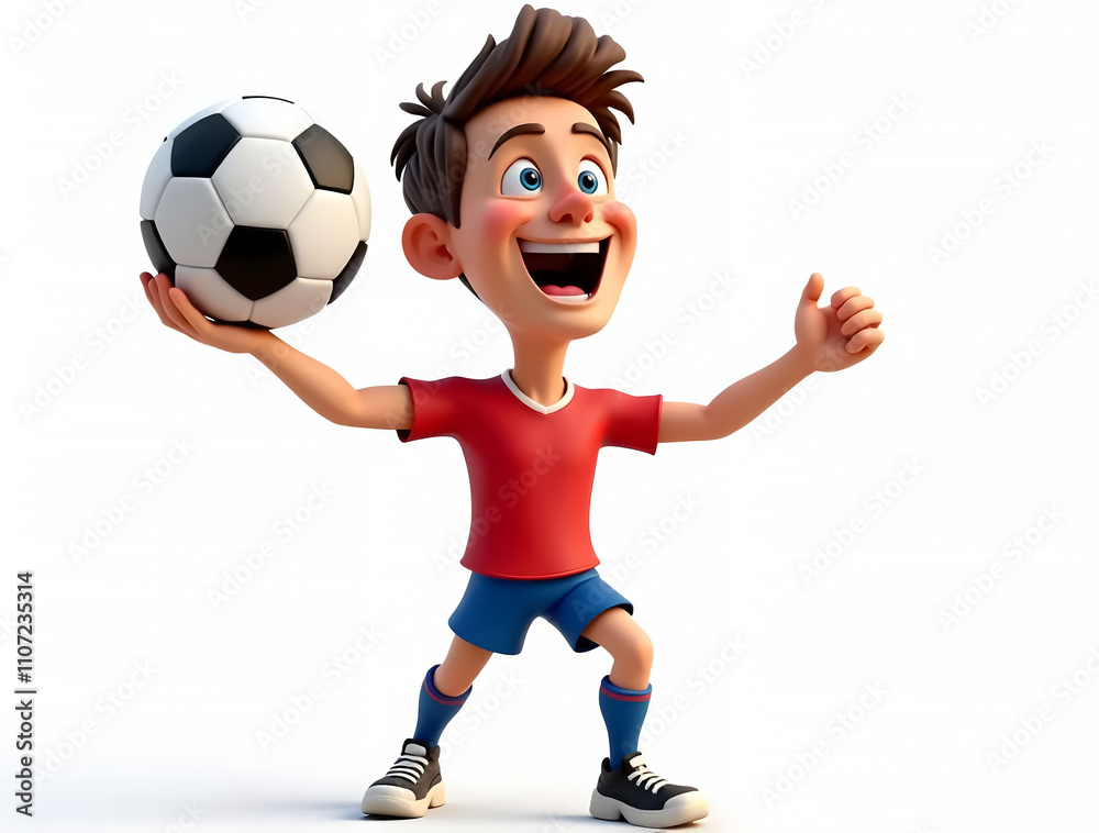 3D Caricature of a Happy Young Boy Holding a Soccer Ball - Cute Cartoon Illustration for Ads and Posters 3D Caricature of a Happy Young Boy Holding a Soccer Ball - Cute Cartoon Illustration for Ads and Posters