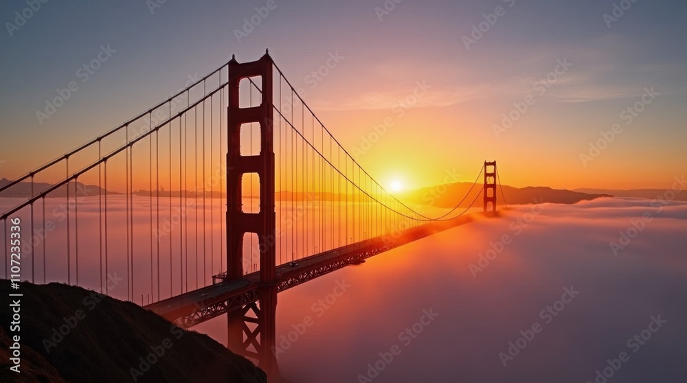 Golden Gate Bridge at Night with Radiant Orange Light Golden Gate Bridge at Night with Radiant Orange Light
