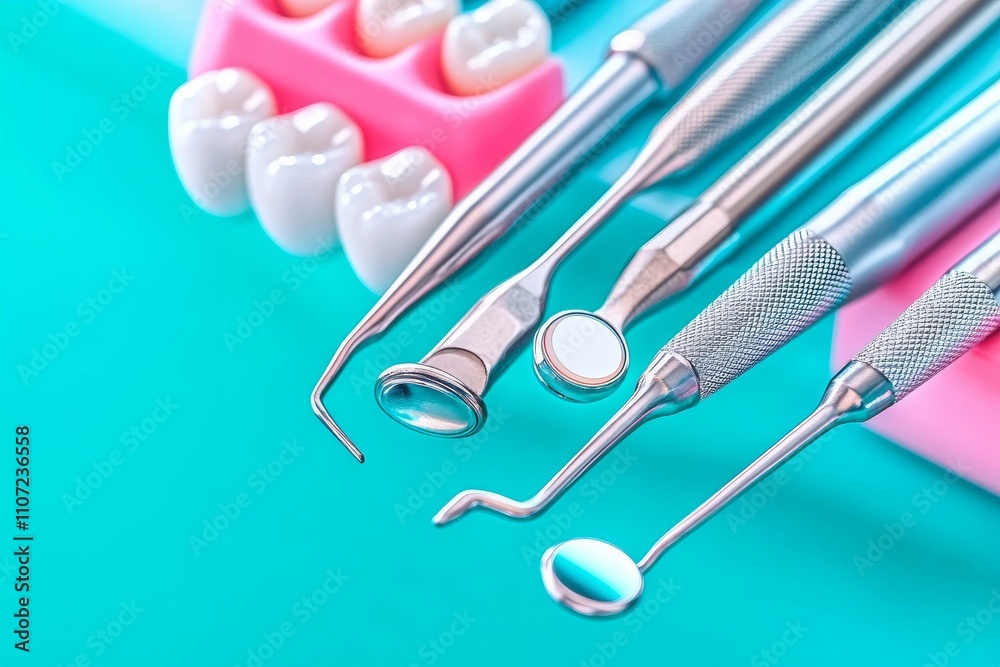 Dental tools arranged on a colorful surface. dental and dentist concept. Dental tools arranged on a colorful surface. dental and dentist concept.