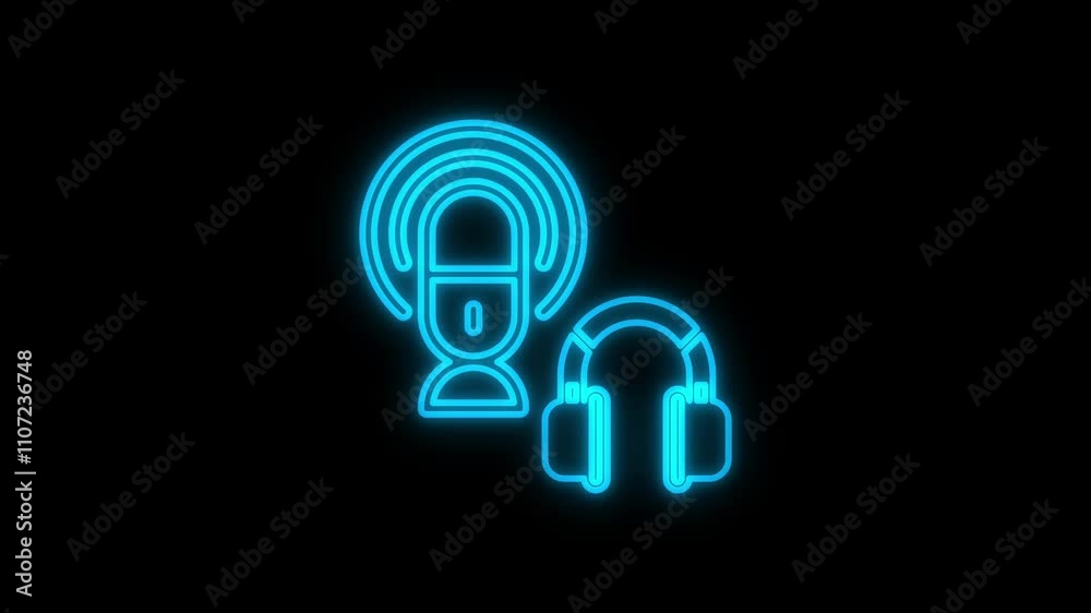 Glowing neon podcast sign animation on a black background. Glowing neon podcast sign animation on a black background.