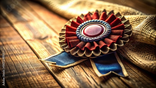 Vintage Seal Ribbon Rosette Badge Trophy Medal Winner Tag Celebrating Achievement and Success in Classic Design, Perfect for Awards, Recognition, and Commemorative Events