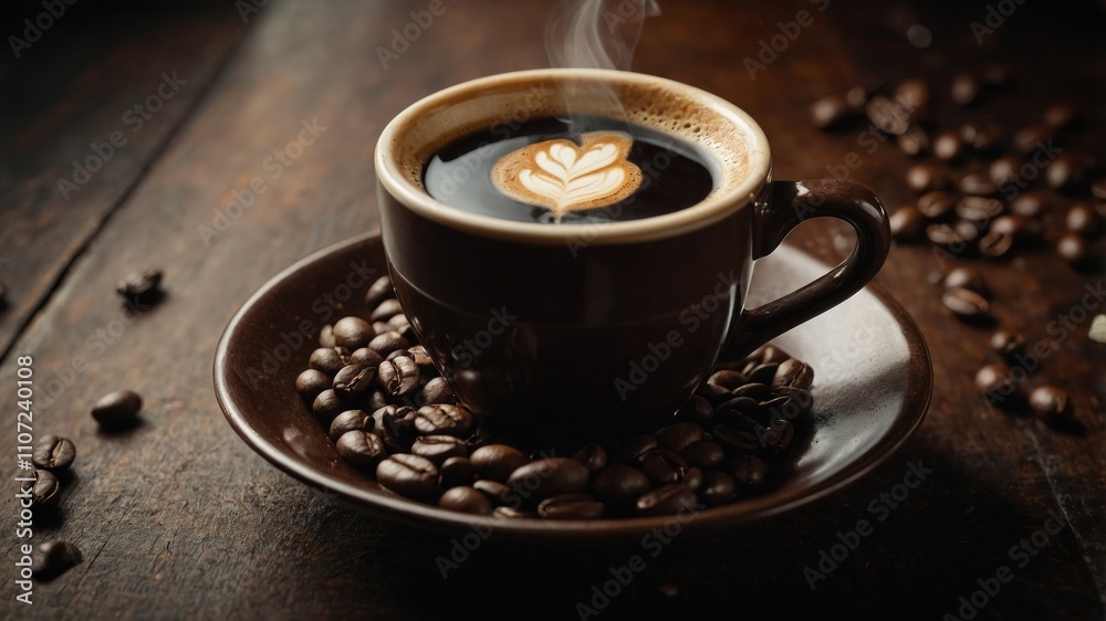 Fototapeta premium Freshly roasted coffee beans in rustic setting