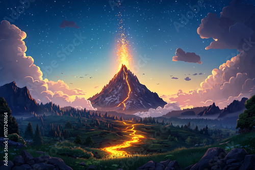 Molten Majesty: Rivers of Lava Beneath a Starry Sky