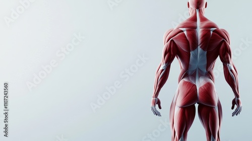 An abstract representation of a human body with highlighted muscle groups against a light background, macro shot, Minimalist style