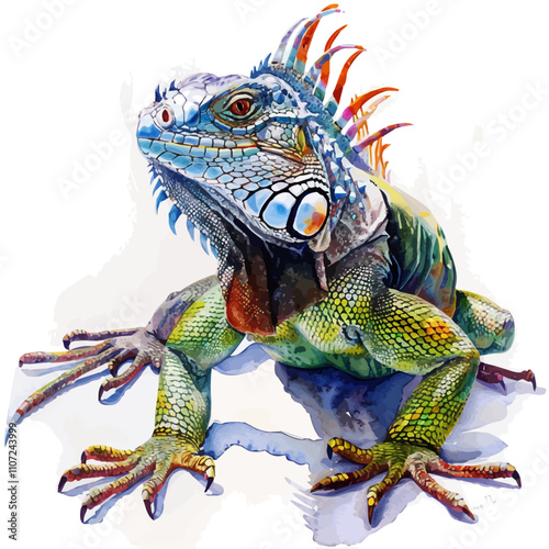 A watercolor vector of a Spiny-tailed Iguana, isolated on a white background. Spiny-tailed Iguana vector.
