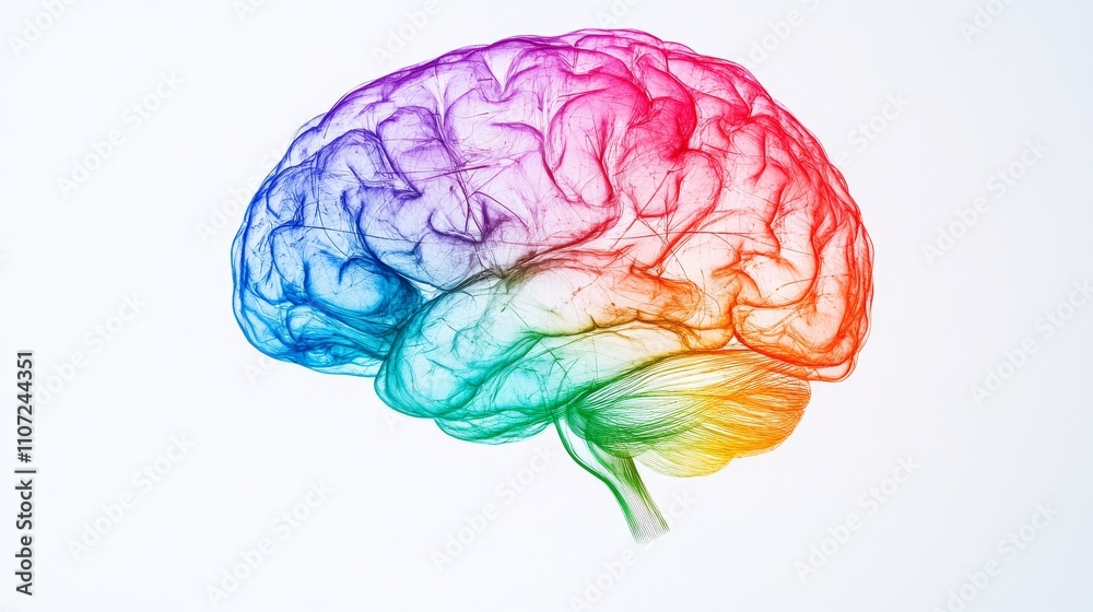 Fototapeta premium An abstract representation of a human brain with neural connections on a plain background, with a focus on the brain’s structure, Modern style