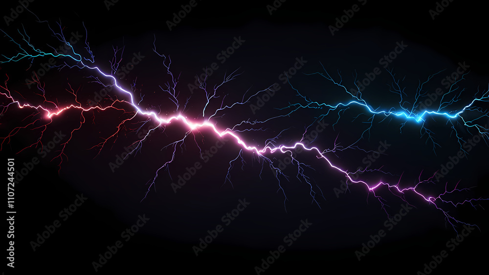 Black Background With Horizontal Neon Lightning Flashes Black Background With Horizontal Neon Lightning Flashes