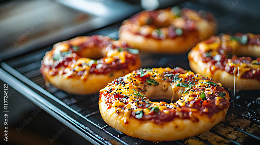 Mouthwatering Mashup Pizza Bagel - A Crispy Bagel with Flavorful Pizza Sauce, Cheese, and Fresh Toppings, Baked to Perfection Mouthwatering Mashup Pizza Bagel - A Crispy Bagel with Flavorful Pizza Sauce, Cheese, and Fresh Toppings, Baked to Perfection