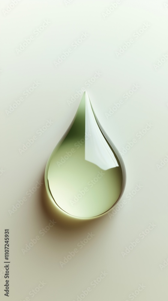Pale Green Liquid Drop on Light Background