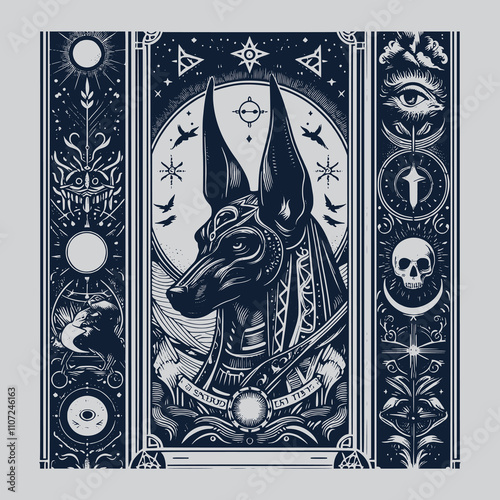 anubis tarot card tattoo with magical elements
