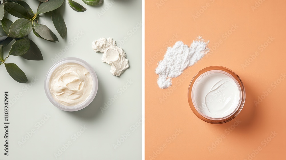 Creams and Powders on Colorful Backgrounds Creams and Powders on Colorful Backgrounds
