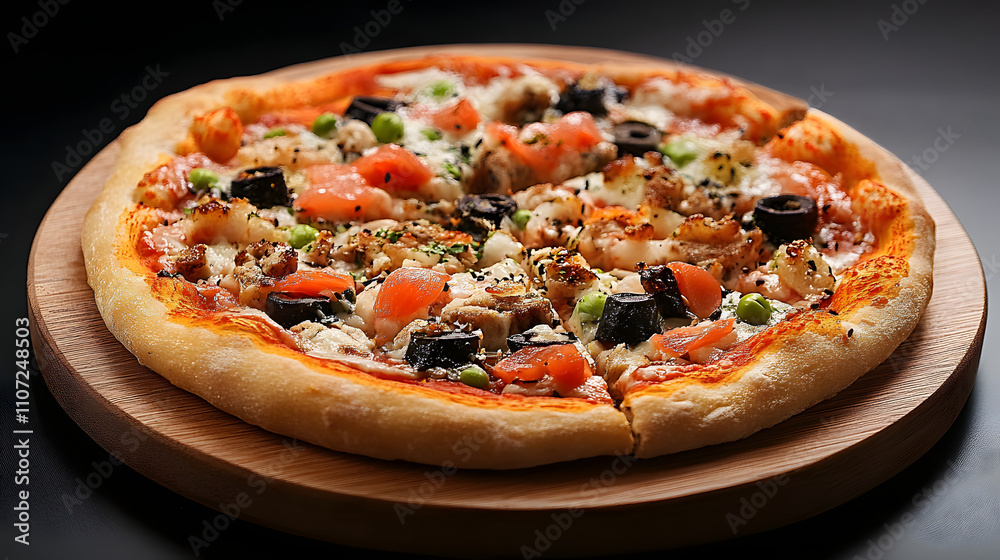 A Unique Culinary Experience Where Fresh Sushi Ingredients Artfully Rest on a Crisp Rice Base Styled Like Pizza A Unique Culinary Experience Where Fresh Sushi Ingredients Artfully Rest on a Crisp Rice Base Styled Like Pizza