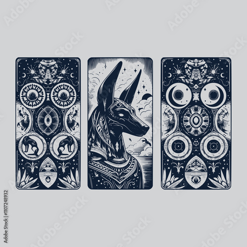 unique anubis ouija tarot tattoo with bold lines