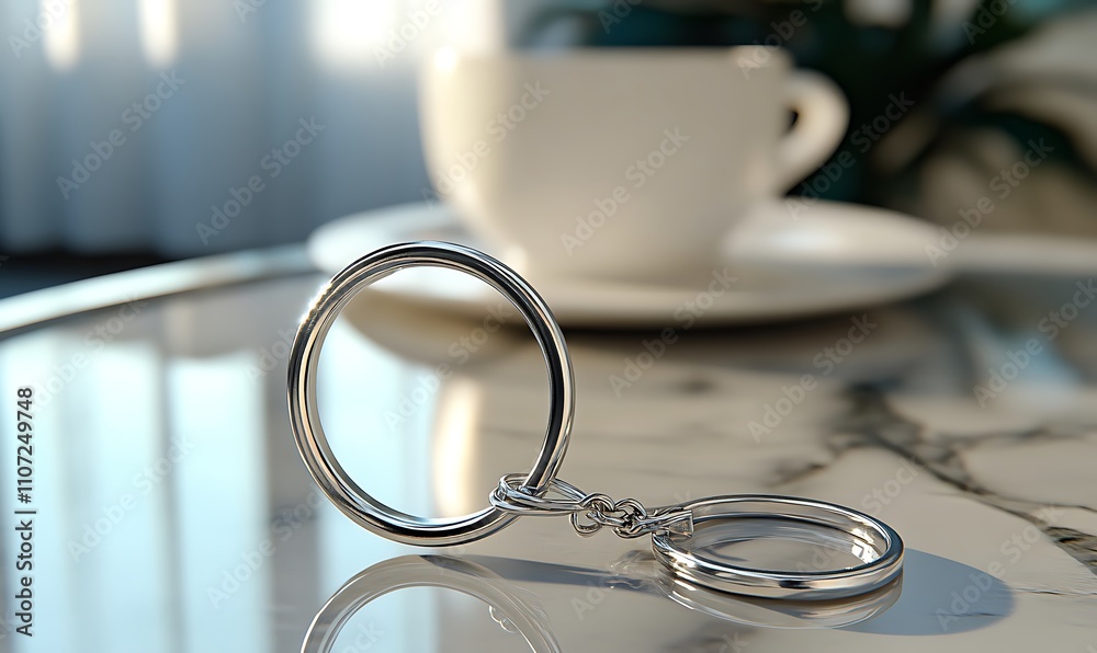 Elegant Silver Keyring Rests on Marble Surface Elegant Silver Keyring Rests on Marble Surface