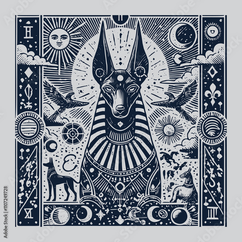 vintage anubis ouija playing card tattoo artwork