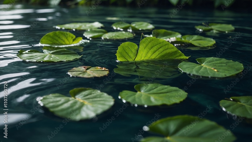 Green leaves floating on water for product display Green leaves floating on water for product display