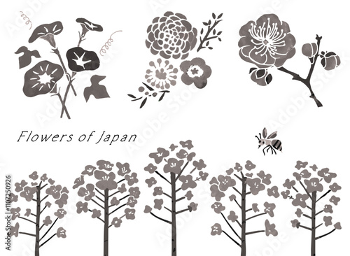 柔らかいタッチの和風花のベクターイラスト