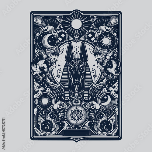 dark mystical anubis ouija tarot card tattoo