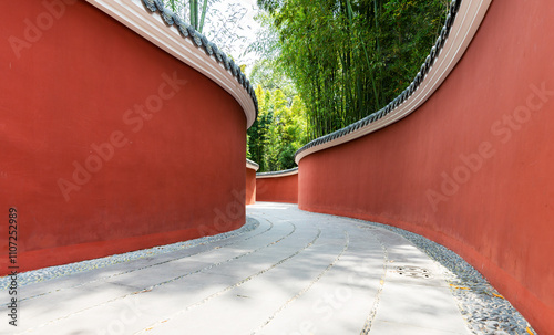 Red wall of Wangjiang Tower Park, Chengdu, Sichuan, China photo