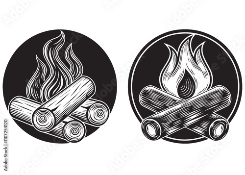 bonfire logo silhouette vector illustration, burning bonfire logo silhouette, fire logo design, campfire bonfire logo design vector, campfire bonfire vector, fire flame icon on white background.