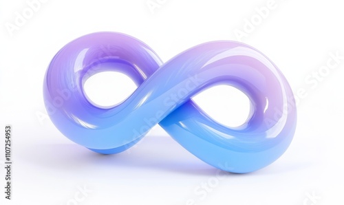 3D Render of Simple Icon with Intertwined Blue and Purple Tubes on White Background, Minimalistic Style