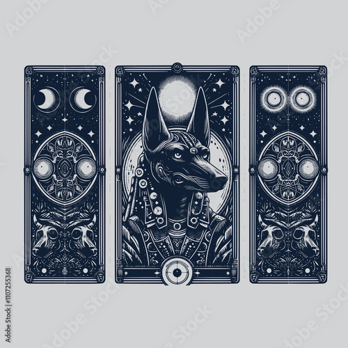 hand-drawn anubis ouija tarot card tattoo