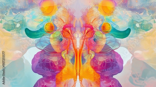 An abstract representation of the human hormonal system with dynamic, colorful illustrations of glands and hormones, set against a modern