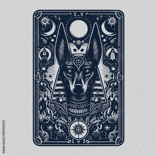 anubis tarot card tattoo with ancient details